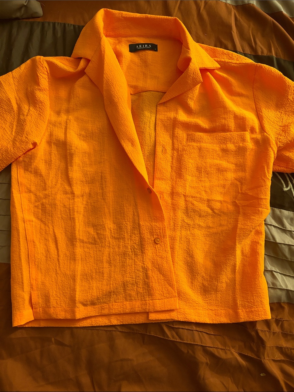 AKIRA Bright Orange Short Sleeve Button-Front Kids Shirt